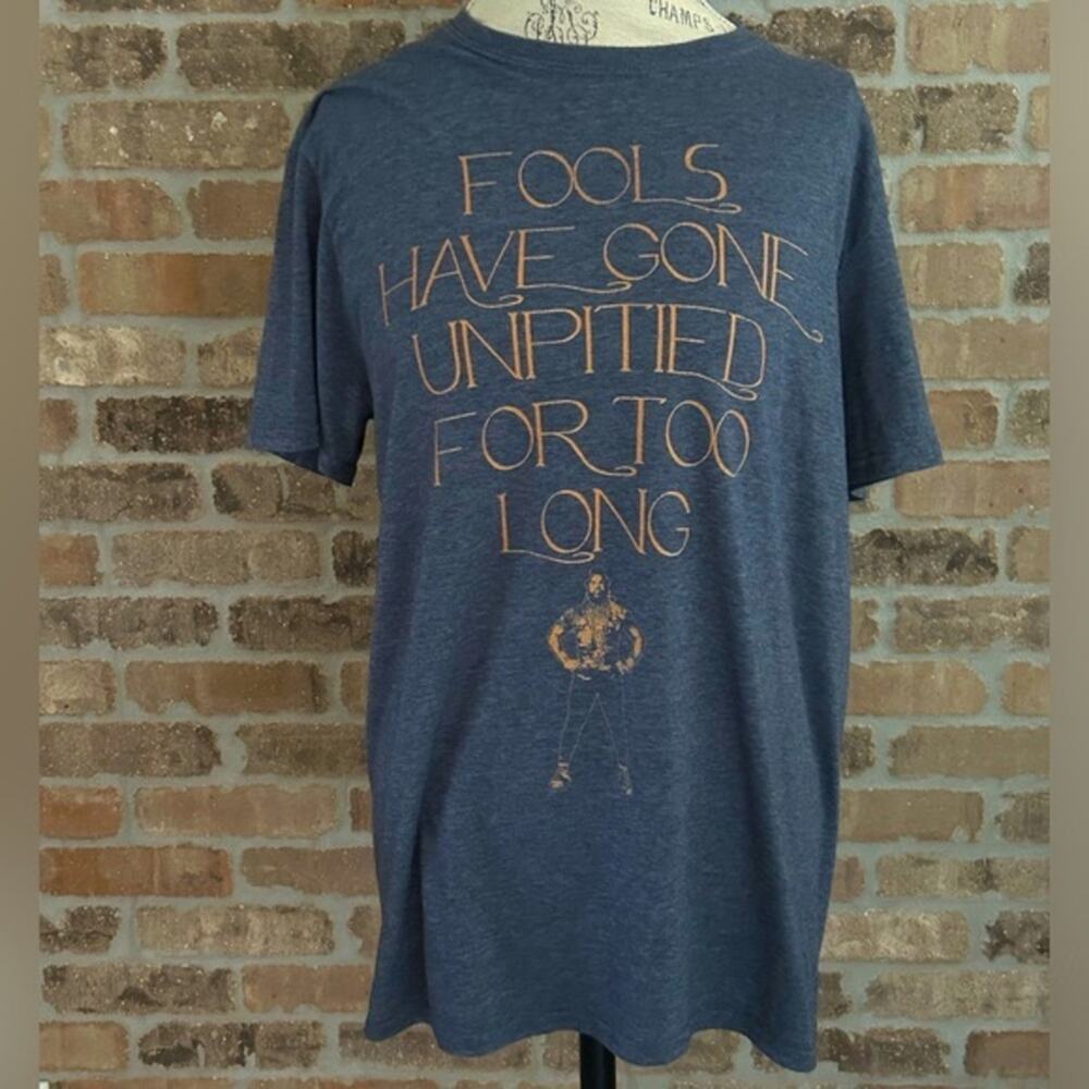 Mr. T “fools have gone unpitied for too long” blue gold tee short sleeve size L